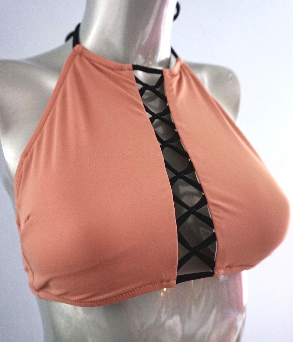 PINK Victoria's Secret Bronzer Caged Strappy High Neck Crop Bikini Top Small
